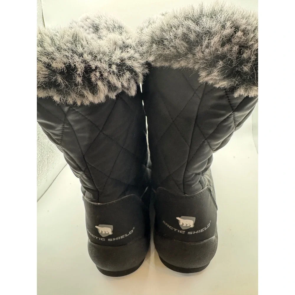 ARCTIC SHIELD Womens Black‎ Quilted Fur Trim Winter Snow Boots Size 10